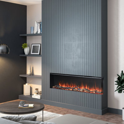 FLAMME Knighton 150cm/59" 3-Sided Electric Media Wall Fire Multiple Flame Colours Sound Effects and APP Control