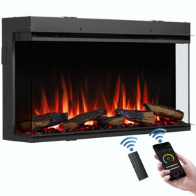 FLAMME Knighton 90cm/35" 3-Sided Electric Media Wall Fire Multiple Flame Colours Sound Effects and APP Control