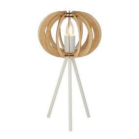 FLARA - CGC Oak Wood Contemporary Table Lamp with White Tripod Base