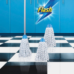 Flash 3 Piece Handle, 3 x Duo (Microfibre/Cotton Twist) Mop Heads Set