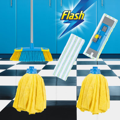 Flash 3 Piece Handle, Broom Head, Flat Mop Head, Flat Mop Head Refill