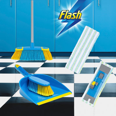 Flash 3 Piece Handle, Broom Head, Flat Mop Head, Flat Mop Head Refill