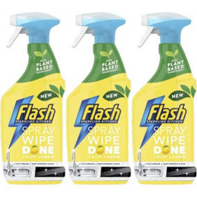 Flash Spray Wipe Done Kitchen Crisp Lemon 800ml (Pack of 3)
