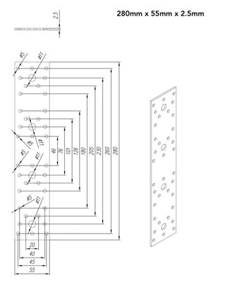 Flat Bracket 2.5mm Heavy Duty Connecting Joining Plate Galvanised Steel Sheet - 3