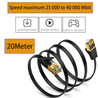 Flat Cat8 Ethernet Cable 20M Black, RJ45 High Speed 40Gbps 2000MHz ...