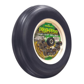 Flat-Free Puncture-Proof Wheelbarrow Wheel 14" (36cm), 181kg Load Capacity, Solid Replacement Tyre, Spacers & Bushing Kit Included