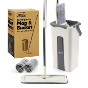 Flat Mop and Bucket Set with 360 Swivel Head and 2x Microfibre Pads Squeeze