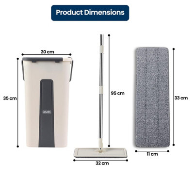 Flat Mop and Bucket Set with 360 Swivel Head and 2x Microfibre Pads Squeeze - 3