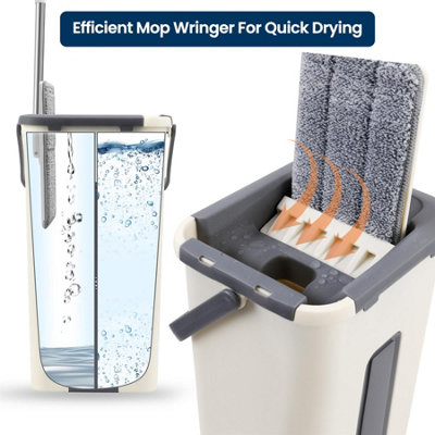 Flat Mop and Bucket Set with 360 Swivel Head and 2x Microfibre Pads Squeeze - 5