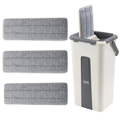 Flat Mop and Bucket Set with 360 Swivel Head and 2x Microfibre Pads Squeeze - 8