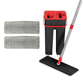 Flat Mop & Bucket Set 5L RED Hard Floor Easy Clean Quick Dry