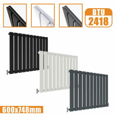 Flat Panel 1 Column Horizontal Designer Radiator in Matte Black - 600mm ...
