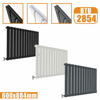 Flat Panel 1 Column Horizontal Designer Radiator in Matte Black - 600mm ...