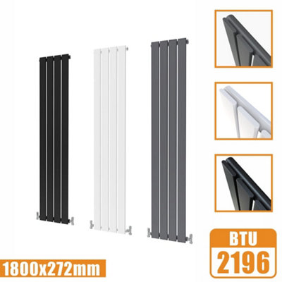 Flat Panel 1 Column Vertical Designer Radiator in Matte White - 1800mm ...