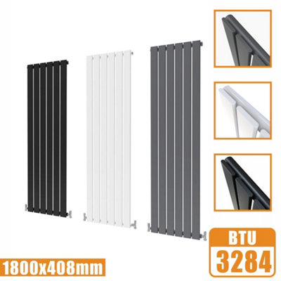Flat Panel 1 Column Vertical Designer Radiator in Matte White - 1800mm ...