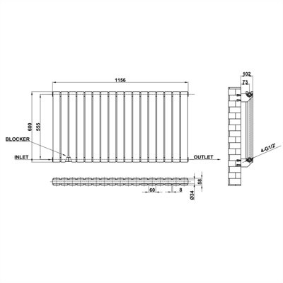 Flat Panel 2 Column Horizontal Designer Radiator in Matte Black - 600mm ...