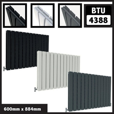 Flat Panel 2 Column Horizontal Designer Radiator in Matte Black - 600mm ...