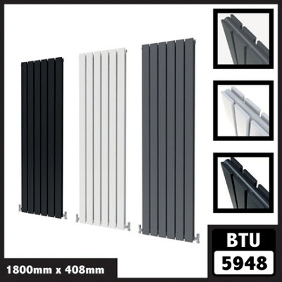 Flat Panel 2 Column Vertical Designer Radiator in Matte Black - 1800mm ...