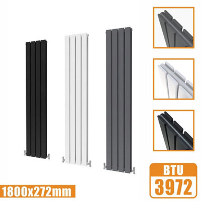Flat Panel 2 Column Vertical Designer Radiator in Matte White - 1800mm ...