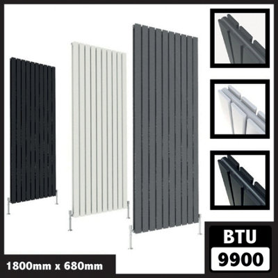 Flat Panel 2 Column Vertical Designer Radiator in Matte White - 1800mm ...
