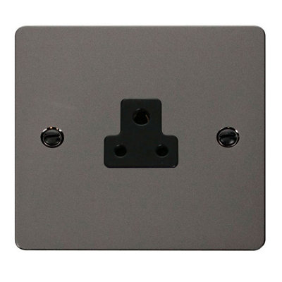 Flat Plate Black Nickel 1 Gang 2A Round Pin Socket - Black Trim - SE Home