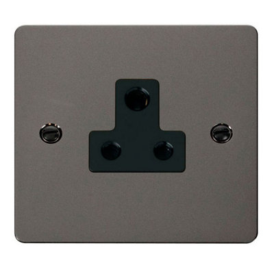 Flat Plate Black Nickel 1 Gang 5A Round Pin Socket - Black Trim - SE Home