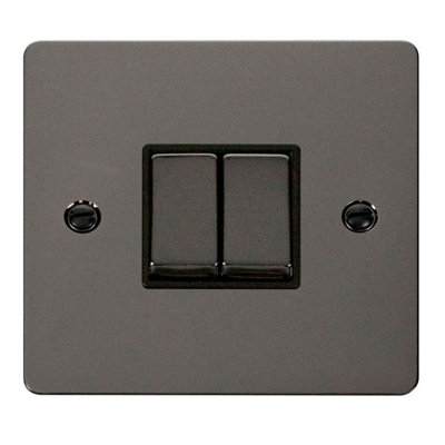 Flat Plate Black Nickel 10A 2 Gang 2 Way Ingot Light Switch - Black Trim - SE Home