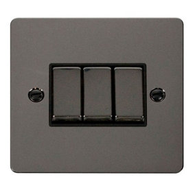 Flat Plate Black Nickel 10A 3 Gang 2 Way Ingot Light Switch - Black Trim - SE Home