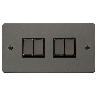 Flat Plate Black Nickel 10A 4 Gang 2 Way Ingot Light Switch - Black Trim - SE Home