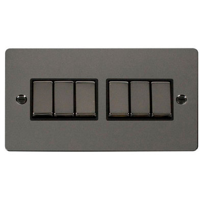 Flat Plate Black Nickel 10A 6 Gang 2 Way Ingot Light Switch - Black Trim - SE Home