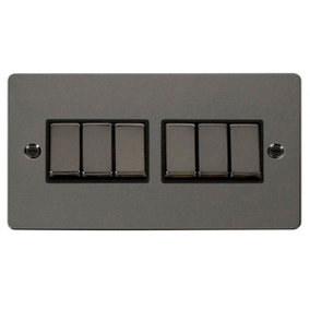 Flat Plate Black Nickel 10A 6 Gang 2 Way Ingot Light Switch - Black Trim - SE Home
