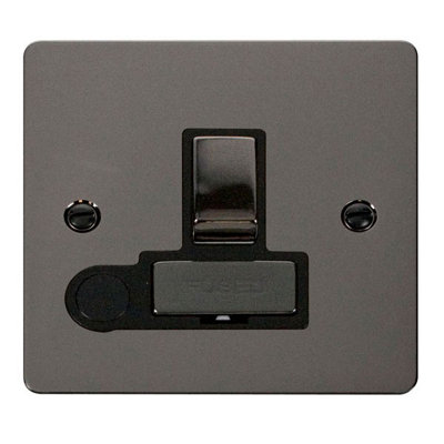 Flat Plate Black Nickel 13A Fused Ingot Connection Unit Switched With Flex - Black Trim - SE Home