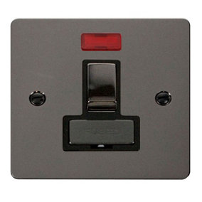 Flat Plate Black Nickel 13A Fused Ingot Connection Unit Switched With Neon - Black Trim - SE Home