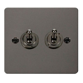 Flat Plate Black Nickel 2 Gang 2 Way 10AX Toggle Light Switch - SE Home