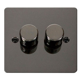 Flat Plate Black Nickel 2 Gang 2 Way LED 100W Trailing Edge Dimmer Light Switch - SE Home