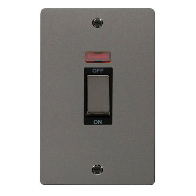 Flat Plate Black Nickel 2 Gang Ingot Size 45A Switch With Neon - Black Trim - SE Home