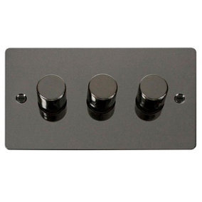 Flat Plate Black Nickel 3 Gang 2 Way LED 100W Trailing Edge Dimmer Light Switch - SE Home