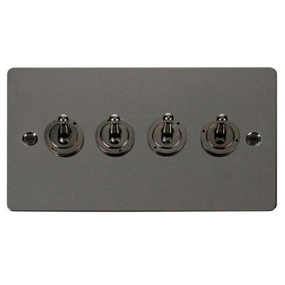 Flat Plate Black Nickel 4 Gang 2 Way 10AX Toggle Light Switch - SE Home