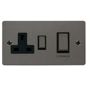 Flat Plate Black Nickel Cooker Control Ingot 45A With 13A Switched Plug Socket - Black Trim - SE Home