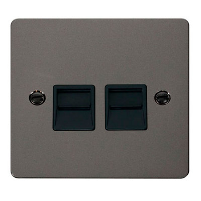 Flat Plate Black Nickel Secondary Telephone Twin Socket - Black Trim - SE Home