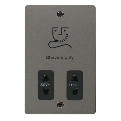 Flat Plate Black Nickel Shaver Socket 115v/230v - Black Trim - SE Home