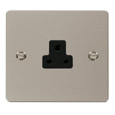 Flat Plate Pearl Nickel 1 Gang 2A Round Pin Socket - Black Trim - SE Home