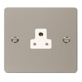 Flat Plate Pearl Nickel 1 Gang 2A Round Pin Socket - White Trim - SE Home