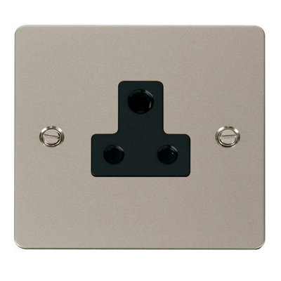 Flat Plate Pearl Nickel 1 Gang 5A Round Pin Socket - Black Trim - SE Home