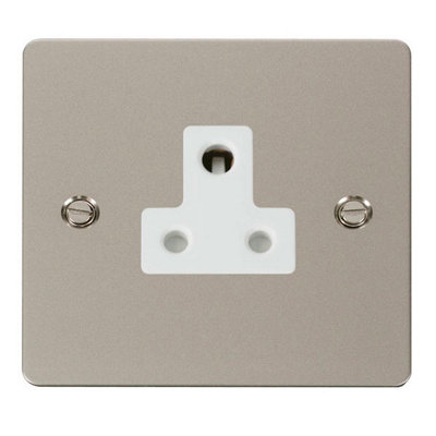 Flat Plate Pearl Nickel 1 Gang 5A Round Pin Socket - White Trim - SE ...