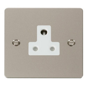 Flat Plate Pearl Nickel 1 Gang 5A Round Pin Socket - White Trim - SE Home