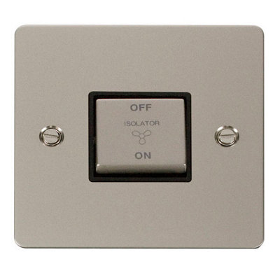 Flat Plate Pearl Nickel 10A 1 Gang Ingot 3 Pole Fan Isolation Switch - Black Trim - SE Home
