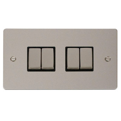 Flat Plate Pearl Nickel 10A 4 Gang 2 Way Ingot Light Switch - Black Trim - SE Home