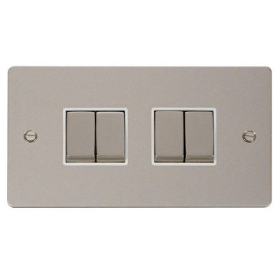 Flat Plate Pearl Nickel 10A 4 Gang 2 Way Ingot Light Switch - White Trim - SE Home