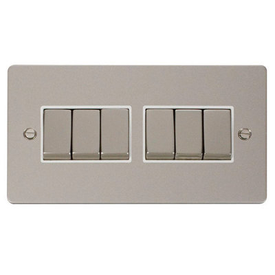 Flat Plate Pearl Nickel 10A 6 Gang 2 Way Ingot Light Switch - White Trim - SE Home